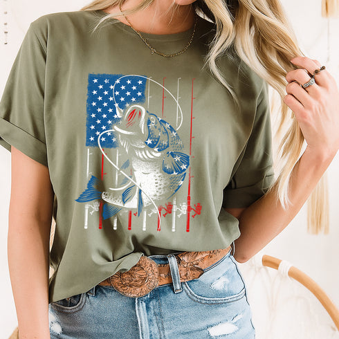 USA Flag Fishing T-Shirt for Men and Women Patriotic Fish Gift for Fishing Lovers - 4