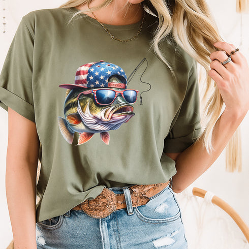 Funny Fishing T Shirt with American Flag Fisherman Gift Outfit for Men and Women - 2