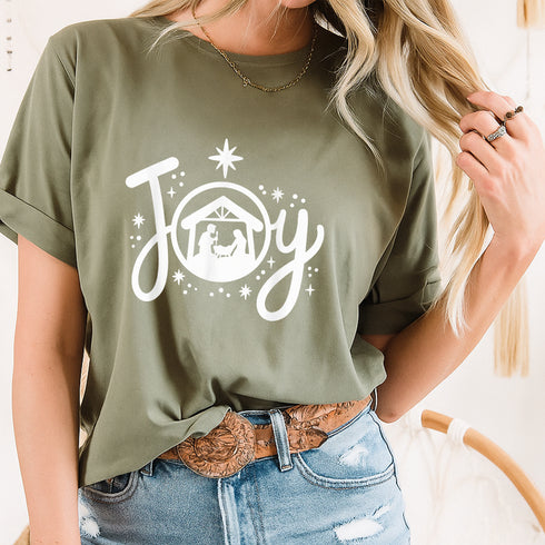 Christian Christmas Nativity Scene T-Shirt Joyful Faith and Family Holiday Graphic Tee - 8