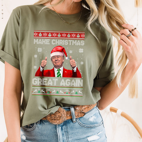 Make Christmas Great Again Funny Trump Pajama Ugly T-Shirt Holiday Novelty Gift - 48