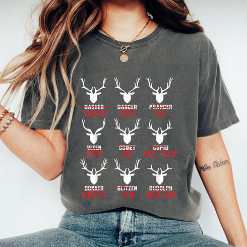 Funny Christmas Deer Hunters T-Shirt All of Santas Reindeer Holiday Gift for Men and Women - 48