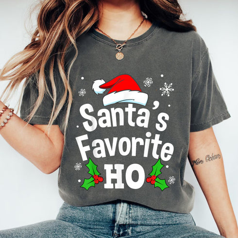 Funny Christmas Santa Naughty Ho Pajama T-Shirt Black Unisex Adult Cotton Polyester Small - 3