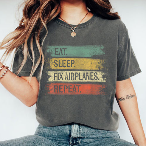 Eat Sleep Fix Airplanes Repeat Funny Aircraft Mechanic T-Shirt Gift for Aviation Lovers - 7