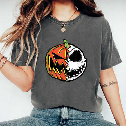 Nightmare Before Christmas Pumpkin Face Short Sleeve T-Shirt for Adults Unisex Casual Tee - 6
