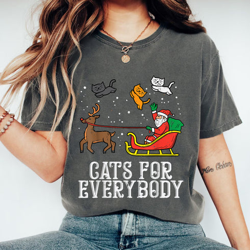 Funny Christmas Cat Santa T-Shirt for Women Cute Holiday Cats Xmas Tee Gift - 9
