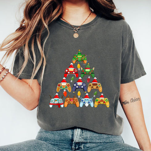 Christmas Video Game Controller Tree T-Shirt Funny Unisex Gamer Gift Black Small - 6