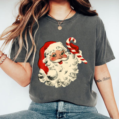 Vintage Christmas Santa Claus Face Funny Old Fashioned Holiday Graphic Xmas T-Shirt - 9