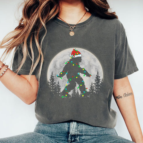 Bigfoot Santa Christmas Tree Lights Funny Sasquatch Xmas T-Shirt Holiday Novelty Tee - 4