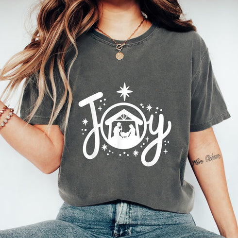 Christian Christmas Nativity Scene T-Shirt Joyful Faith and Family Holiday Graphic Tee - 4