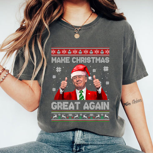 Make Christmas Great Again Funny Trump Pajama Ugly T-Shirt Holiday Novelty Gift - 8