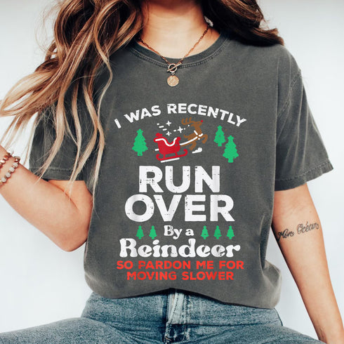 Funny Christmas Reindeer Runover T-Shirt Holiday Novelty Gift for Men and Women - 7