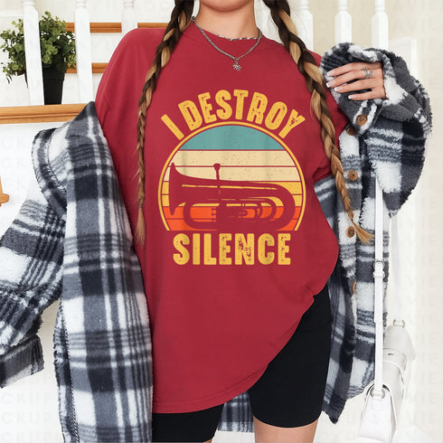 Funny Tuba Player T Shirt I Destroy Silence Music Lover Gift Band Instrument Tee - 3