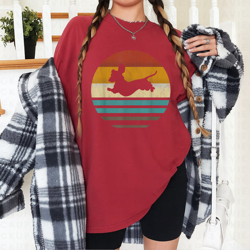 Dachshund Retro Silhouette 70s Grunge Dog Lover T-Shirt Vintage Graphic Top for Men Women - 9