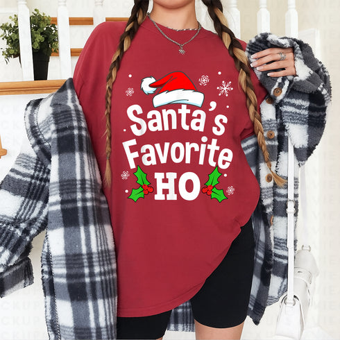 Funny Christmas Santa Naughty Ho Pajama T-Shirt Black Unisex Adult Cotton Polyester Small - 9