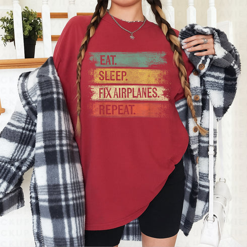 Eat Sleep Fix Airplanes Repeat Funny Aircraft Mechanic T-Shirt Gift for Aviation Lovers - 4