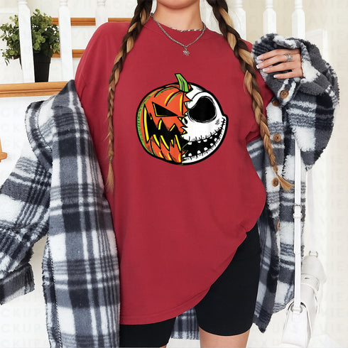Nightmare Before Christmas Pumpkin Face Short Sleeve T-Shirt for Adults Unisex Casual Tee - 5
