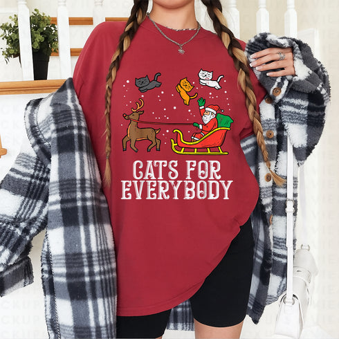 Funny Christmas Cat Santa T-Shirt for Women Cute Holiday Cats Xmas Tee Gift - 3