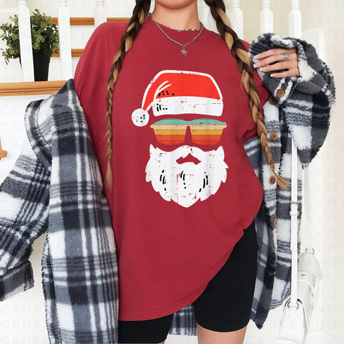 Santa Face Retro Sunglasses Christmas T-Shirt Holiday Gift for Men and Women - 6