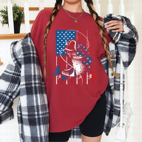 USA Flag Fishing T-Shirt for Men and Women Patriotic Fish Gift for Fishing Lovers - 48