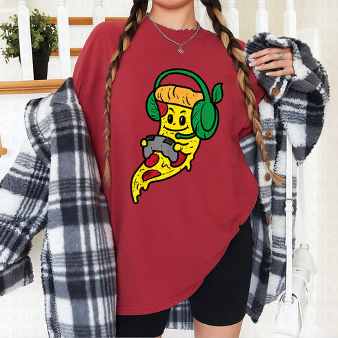 Gamer Pizza Video Game T-Shirt Funny Food Graphic Tee for Men Boys Teens Youth - 3