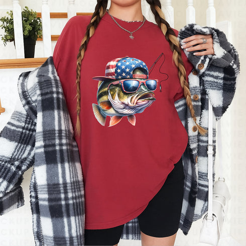 Funny Fishing T Shirt with American Flag Fisherman Gift Outfit for Men and Women - 4