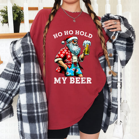 Funny Santa With Sunglasses and Beer Christmas in July T-Shirt Holiday Party Novelty Tee - 8