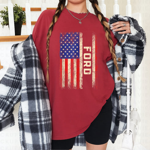 Ford Last Name American Flag T-Shirt Patriotic Family Reunion Gift Mens Womens Tee - 48