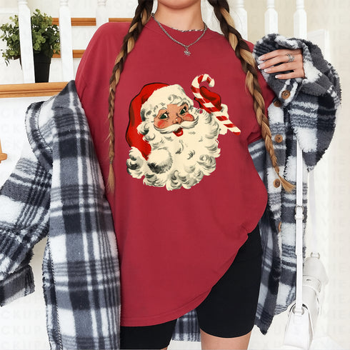Vintage Christmas Santa Claus Face Funny Old Fashioned Holiday Graphic Xmas T-Shirt - 7