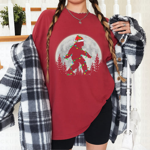 Bigfoot Santa Christmas Tree Lights Funny Sasquatch Xmas T-Shirt Holiday Novelty Tee - 8
