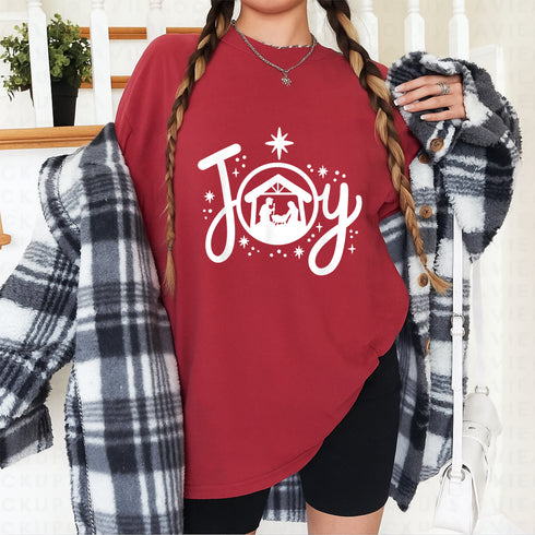 Christian Christmas Nativity Scene T-Shirt Joyful Faith and Family Holiday Graphic Tee - 9