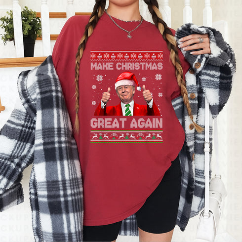 Make Christmas Great Again Funny Trump Pajama Ugly T-Shirt Holiday Novelty Gift - 6