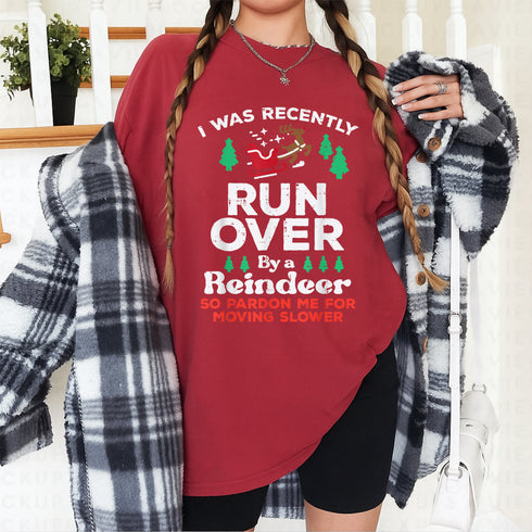 Funny Christmas Reindeer Runover T-Shirt Holiday Novelty Gift for Men and Women - 4